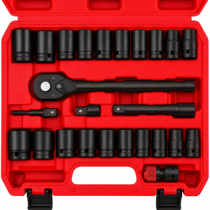 Jeu de clés à douilles de 1/2 pouce : Ensemble de 25 douilles à cliquet SAE et métriques, jeu d'outils à douilles avec boîte de rangement - Product Image 1