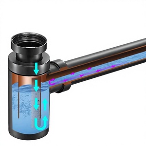 Ensemble <span class=keywords><strong>de</strong></span> siphon <span class=keywords><strong>de</strong></span> vidage pour lavabo <span class=keywords><strong>de</strong></span> salle <span class=keywords><strong>de</strong></span> bain d'hôtel en laiton invisible moderne, avec filtre écologique - Product Image 5