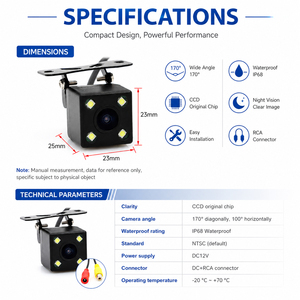 Cámara de Reversa para Auto AHD Impermeable IP68, 4 LED, 480TVL CCD, Visión Nocturna, Gran Angular de 150 Grados, CVBS, OEM - Product Image 4