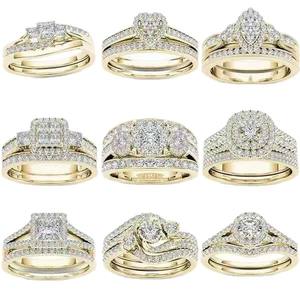 Ensemble d'anneaux de mariage plaqués or 9 pièces avec incrustations de zircon pour femmes, bijoux fins - Product Image 5