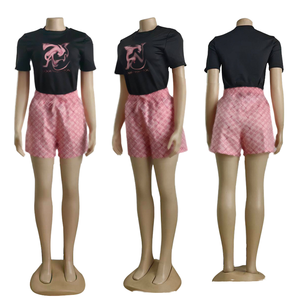 Ensemble 2 pièces d'été pour femmes-Top et <span class=keywords><strong>pantalon</strong></span> <span class=keywords><strong>court</strong></span>-T-shirt imprimé - Product Image 2