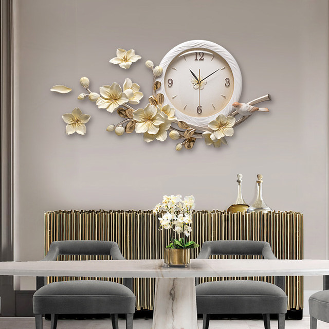 Polypropylene Analog 3-6-12 Wall Clock Floral Bird Pattern Round Shape Luxury Home Decoration