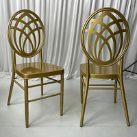 Chaise d'hôtel en métal plaqué or, pieds de 28 mm, siège en acrylique, dossier rond moderne, pour événements et mariages
