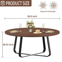 Table à manger ronde élégante et moderne en noyer, base en métal noir en forme de X, stable et polyvalente pour la maison et l'hôtellerie, écologique