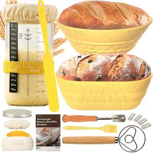 Kit <span class=keywords><strong>de</strong></span> démarrage pour levain, Fournitures pour la cuisson du pain au levain, Ensemble <span class=keywords><strong>de</strong></span> 2 paniers <span class=keywords><strong>de</strong></span> levage en silicone, Cadeaux pour kit <span class=keywords><strong>de</strong></span> démarrage du levain - Product Image 1