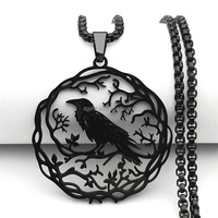 Collier Pendentif Corbeau en Acier Inoxydable, Pendentif Oiseau Noir et Argenté, Or 18K, avec Anneau de Suspension, Breloque Personnalisée