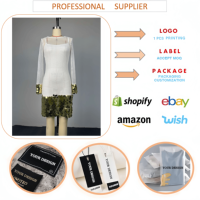 HK73456 Fournisseur de vêtements de boutique Robe camisole élégante et décontractée pour femme, à découpes, col rond, patchwork, sequins, coupe ajustée, manches longues