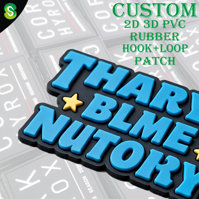 Custom Logo 3d PVC Soft Rubber Patch Iron on Patches 2D Embossed Hook and Loop Silicone Label Clothing Pvc Rubber Patch