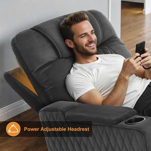Sillón Reclinable Eléctrico de Terciopelo Extra Grande con Respaldo Dividido, Reposacabezas y Reposabrazos Ajustables - Muebles Modernos para Sala de Estar de Villa - Product Image 4