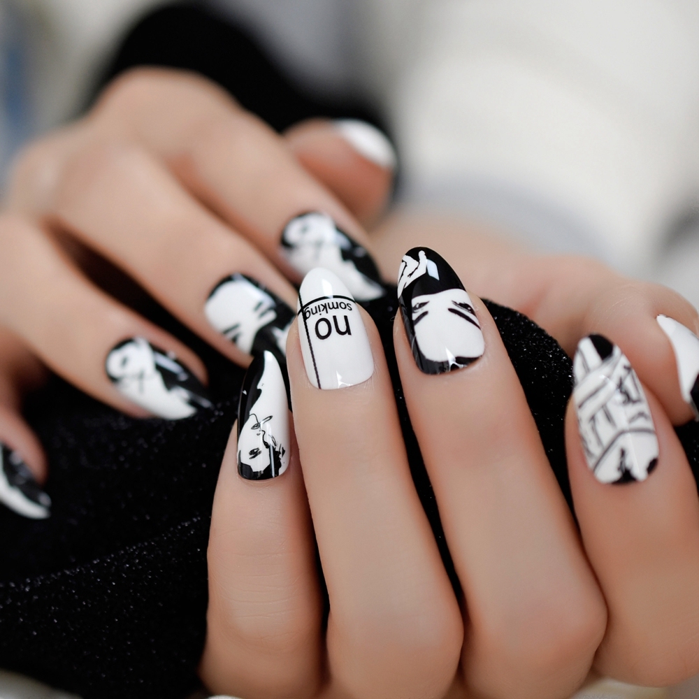 FRCOLOR Falsche Nägel Set | Schwarz-weiß Kuhmuster, Matt, Quadratische Acrylnägel, 48 Stück – Für DIY & Nagelstudio