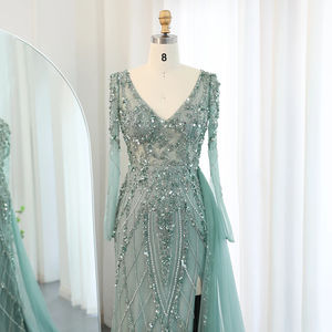 Jancember SZ181 Vestidos de baile de noite assimétricos de manga comprida Empire Lantejoulas - Product Image 4