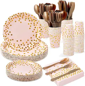 Disposable Party Favors Tableware Set Paper Plates & Paper Cup & Napkins for Wedding or for Birthday