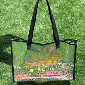 Bolso de mano holográfico iridiscente impermeable transparente con impresión de logotipo personalizado de PVC con asa - Product Image 2