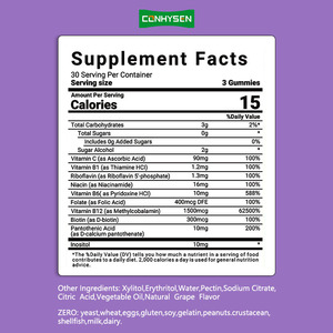 Etiqueta privada Vitamina B Complejo Gummies Energía Estado de ánimo Soporte inmunológico Sabor a uva natural Suplementos dietéticos veganos - Product Image 2