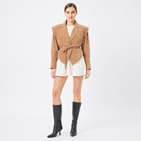 Blouson en Véritable Peau de Mouton pour Femme, Automne, Couleur Unie, Anti-Plis, Écologique, Fermeture à Ceinture, Veste Courte avec Col Étendu