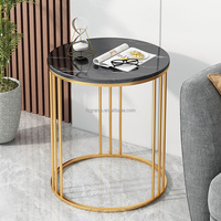 Mobilier d'intérieur décoratif pour hôtel Table d'angle en marbre Table d'appoint ronde pour hall avec base en acier inoxydable doré