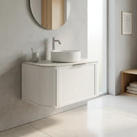 Kabinet Kamar Mandi Modern Menggantung, Kayu Lapis Putih Matte, Laci dengan Tempat Warna, Tanpa Wastafel, Proyek Hotel Custom