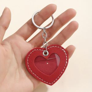 New Hot-selling PU Leather Anti-loss Luggage Tag Heart-shaped Access Card Holder Simple Keychain Pendant - Product Image 3