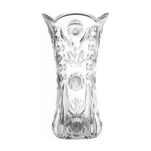 Modern Luxury Large Size 28.8CM Flower Pattern Clear Cut Crystal Glass Flared Design Flower Vase