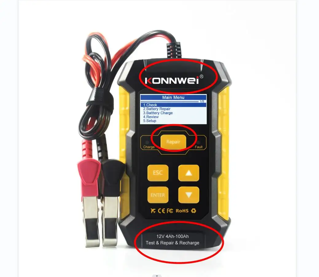 Konnwei-probador de batería de coche con reparación, Analizador de batería de pulso para sistema de carga de batería