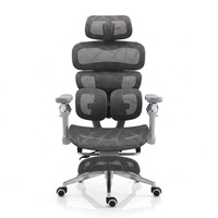 Chaise de bureau ergonomique noire et grise, appui-tête 3D réglable, plusieurs supports lombaires, chaise de bureau et de télétravail avec repose-pieds