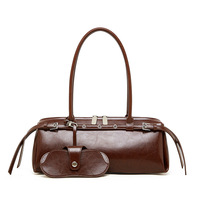 Tas Selempang Wanita Kulit Asli Model Retro Trendi Keren Gaya Sausage French Stick