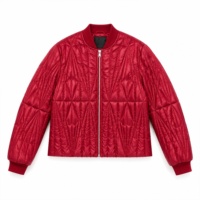 Blouson d'hiver respirant et léger pour femme, en duvet, rouge, matelassé géométrique, finition satinée, fermeture éclair intégrale, col roulé