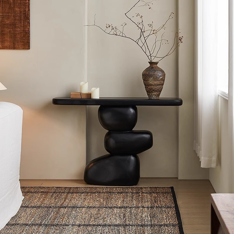 Modern Luxury Black Oak Console Table – Carbonized Solid Wood Entryway Table for Hallway, Corridor, Home Décor & Hospitality