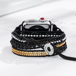 สายนาฬิกาแอปเปิ้ลธรรมชาติสำหรับผู้ชายสายรัดข้อมือ3X สไตล์โบฮีเมียนสายรัดนาฬิกาข้อมือหินลาวาอุปกรณ์เสริมสร้อยข้อมือ - Product Image 2