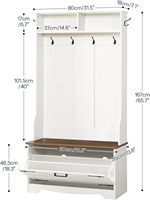 Ferme Blanc Hall Arbre Banc Porte-Manteau Tiroirs Flip avec Armoire à Chaussures pour Entrée et Rangement Mudroom