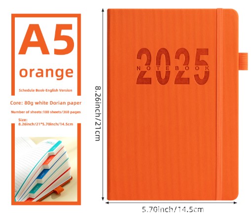 Vertical Strap Schedule Book-A5 Orange (English Inner Page)
