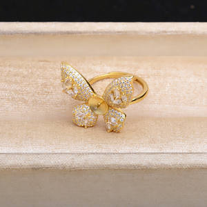 Support de bague ouvert en argent S925 avec perle, style papillon, pour la création de bijoux, 5636 - Product Image 3
