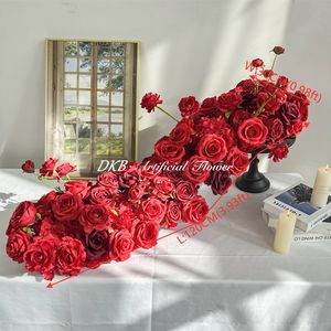 High-end desktop decoration dark red flower <b>runner</b> artificial table flowers for hotel wedding decoration - Product Image 2