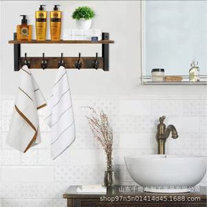 Wooden Wall Mounted Storage Rack With <b>Hooks</b> For Bathroom Towel Bedroom Coat Entryway Multipurpose Durable Rectangle - Product Image 1