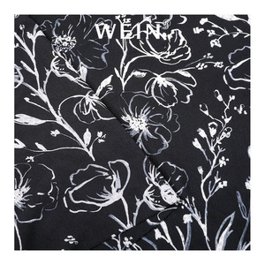 WI-B07 fornitore all'ingrosso in bianco e nero big flower line drawing pattern tessuto crepe Faille stampato per indumenti - Product Image 2