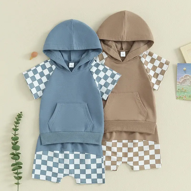 Mới Trẻ Sơ Sinh Trẻ Mới Biết Đi Trẻ Em Bé Bé Bé 'Hai Mảnh Trung Lớn Túi rô Ngắn Tay Áo Hoodie Áo Len Quần Short Bộ Quần Áo