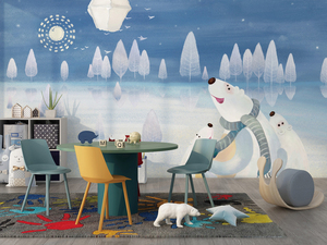 Personalizzato 3D stampato Eco-Friendly per bambini camera da letto decorazione della parete cartone animato animale orso polare carta da parati murale carta da parati per il miglioramento della casa - Product Image 2