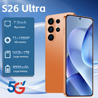 Smartphone S26 Ultra UK 7,3 pouces 90Hz Android 15 16 Go 1 To 108 MP 8800 mAh Deca Core 5G Double SIM Carte TF Face ID GPS Cadre Métallique