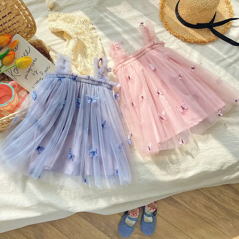 Hot bán BƯỚM THÊU Toddler cô gái Dresses mùa hè ren ăn mặc cho cô gái Tutu Ăn mặc