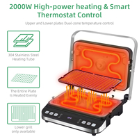 Grill électrique à contact 2000W en acier inoxydable, presse à panini, machine à sandwichs, plaque de cuisson plate à 180° pour usage domestique et commercial