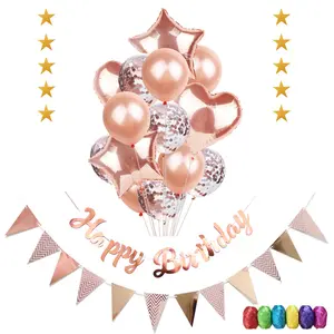 जन्मदिन की पार्टी सजावट सेट सोने चांदी और गुलाब गोल्ड खुश जन्मदिन गुब्बारा और बैनर सेट