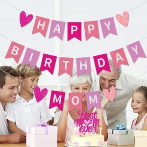 Guirnalda de Decoración de <span class=keywords><strong>Feliz</strong></span> Cumpleaños para Mamá, Guirnalda de Lentejuelas Rosa y Roja para Decoración de Fiesta de Cumpleaños para Mamá, Mujer - Product Image 2
