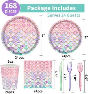 Décorations de fête d'anniversaire de <span class=keywords><strong>la</strong></span> <span class=keywords><strong>Petite</strong></span> Sirène, fournitures de fête, vaisselle, assiettes et serviettes en papier, gobelets, moule à gâteau pour filles et bébés - Product Image 3