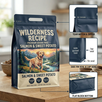 Sachet d'emballage alimentaire pour animaux de compagnie personnalisé, 5 kg/10 kg, à fond carré, scellé sur 8 côtés, imprimé en héliogravure, résistant à l'humidité, refermable avec fermeture éclair et poignée