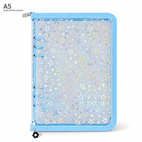 Classeur A5 holographique étoilé en PVC avec fermeture éclair, 6 anneaux, organiseur d'étude, rangement de papeterie, bords renforcés, Kawaii, logo personnalisé, OEM, vente en gros
