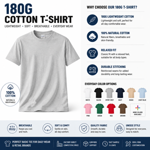 เสื้อยืดคอกลมผู้ชายสั่งทำขายส่ง ผ้าฝ้าย 100% ลายเรียบ ผ้าถัก ทรงหลวม สกรีนโลโก้ได้ตามต้องการ - Product Image 2