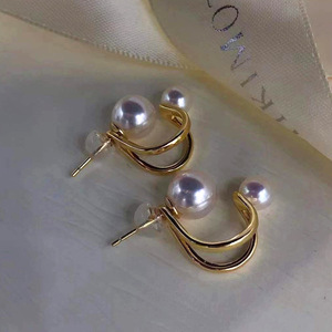 Boucles d'oreilles en argent S925, accessoires de perles DIY avec support vide, boucles d'oreilles à double perle, tendance, perles rondes de 6 à 9 mm, 21487 - Product Image 1