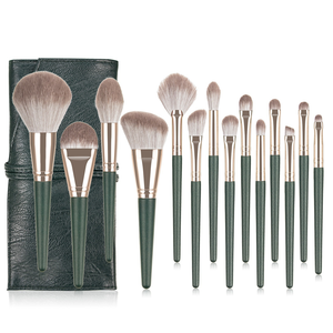 <span class=keywords><strong>Beauty</strong></span> <span class=keywords><strong>Planet</strong></span>, brocha de abanico sintética Premium de 14 piezas, bolsa verde de forma plana, Kit de maquillaje de lujo, brocha para hacer cara en polvo con etiqueta privada - Product Image 1