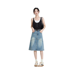 2026 Hong Kong Vintage Retro Modest Waist A-Line Bag Hip <strong>Skirt</strong> Ladies Small <strong>Man</strong> Crotch Cover Washed Denim <strong>for</strong> Spring Summer - Product Image 1