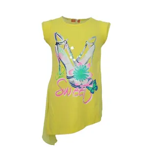 special pattern Yellow girls t-shirt with print and handsew sequins shoes